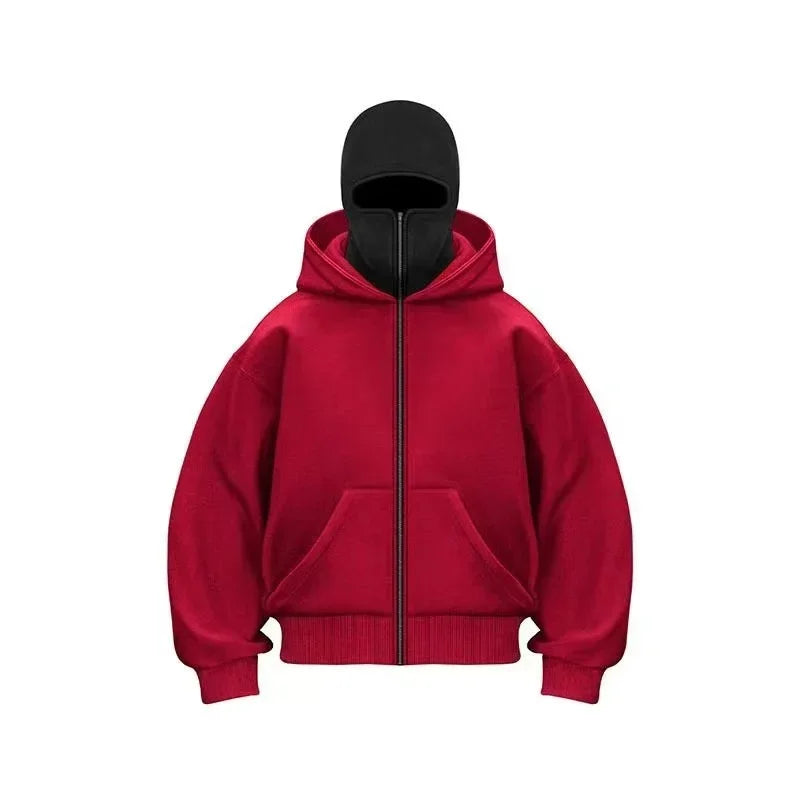 Stay Warm and Stylish this Winter with Our Men's Balaclava Zip Hoodie - Casual Y2K Sweatshirt Featuring a Hooded Face Mask and Zipper for Ultimate Comfort