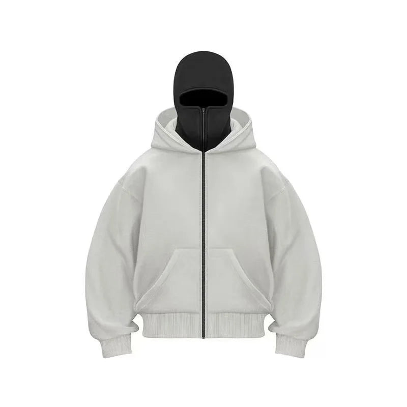 Stay Warm and Stylish this Winter with Our Men's Balaclava Zip Hoodie - Casual Y2K Sweatshirt Featuring a Hooded Face Mask and Zipper for Ultimate Comfort
