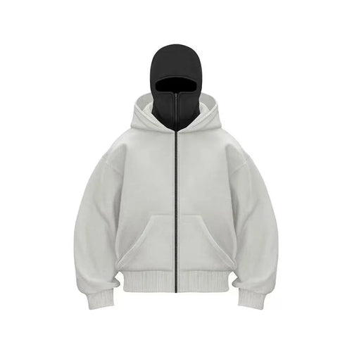 Stay Warm and Stylish this Winter with Our Men's Balaclava Zip Hoodie - Casual Y2K Sweatshirt Featuring a Hooded Face Mask and Zipper for Ultimate Comfort