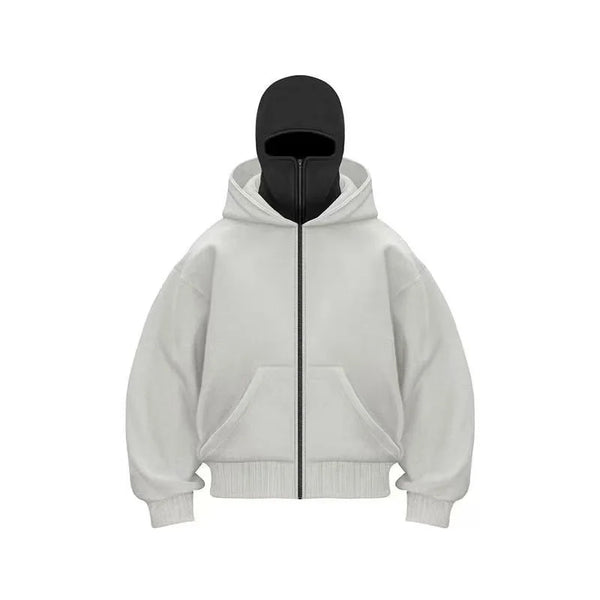 Stay Warm and Stylish this Winter with Our Men's Balaclava Zip Hoodie - Casual Y2K Sweatshirt Featuring a Hooded Face Mask and Zipper for Ultimate Comfort