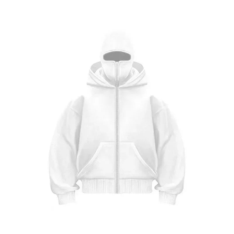 Stay Warm and Stylish this Winter with Our Men's Balaclava Zip Hoodie - Casual Y2K Sweatshirt Featuring a Hooded Face Mask and Zipper for Ultimate Comfort